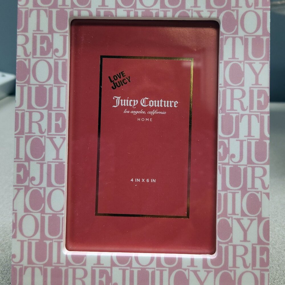 Juicy Couture Picture Frame - 4" X 6" - Pink & White Signature Print -